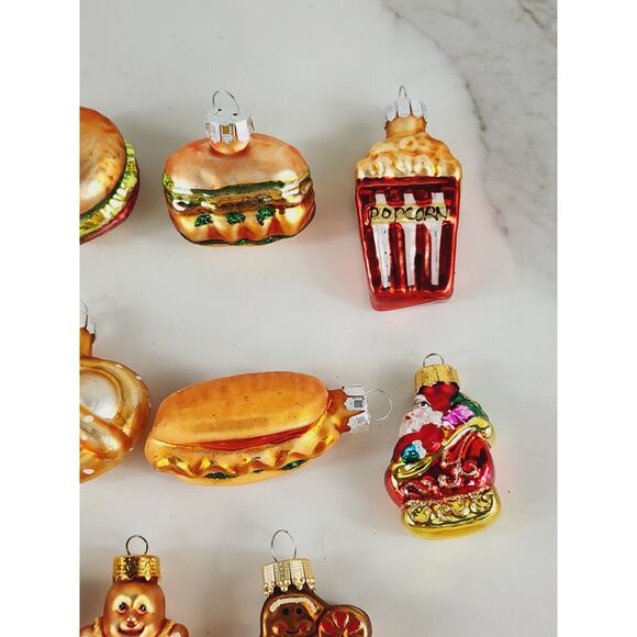 Christmas Mini Blown Glass Tree Ornament Fast Food Pop Corn Hot Dog 90s x11 - Picture 3 of 13